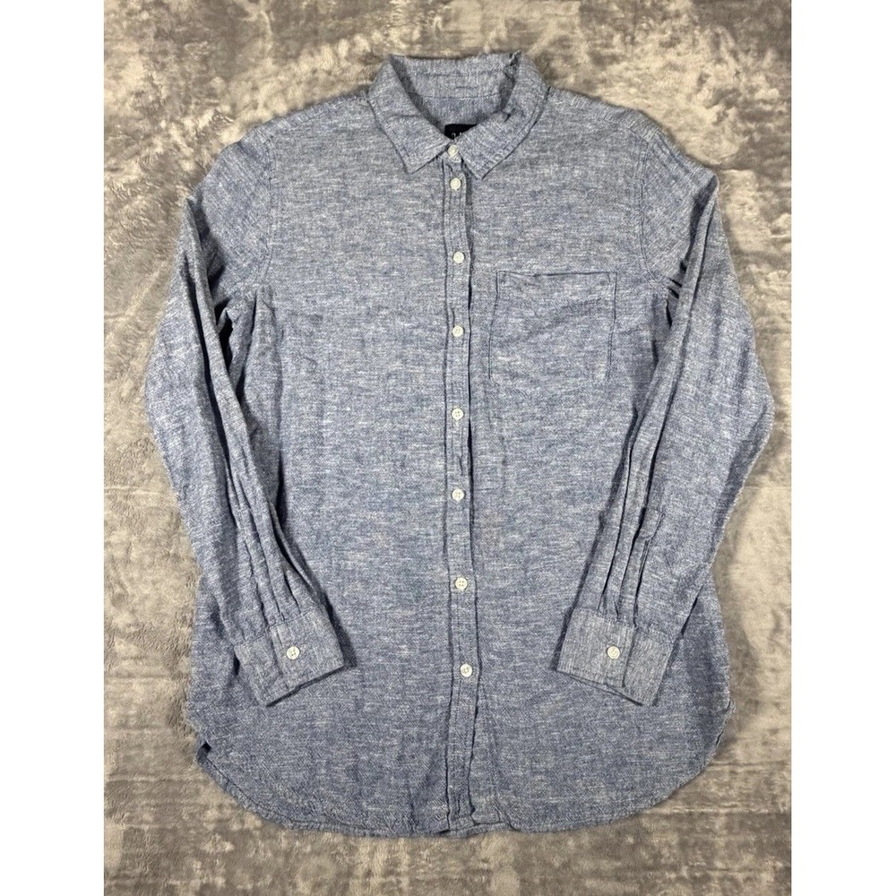 Gap Shirt Women's Medium Blue Chambray Linen Long Sleeve Pocket Beach Summer